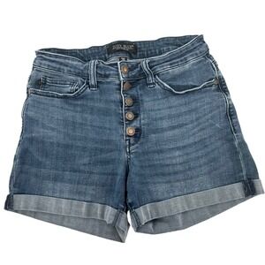 Judy Blue Womens Denim Cuffed Jean Shorts Size 28 Button Fly Blue